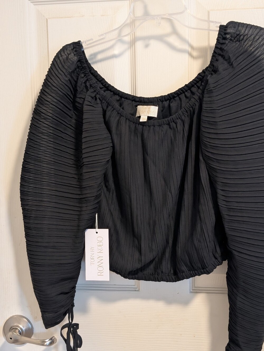 Torn by Ronny Kobo Black Pleated Off-Shoulder Blouse